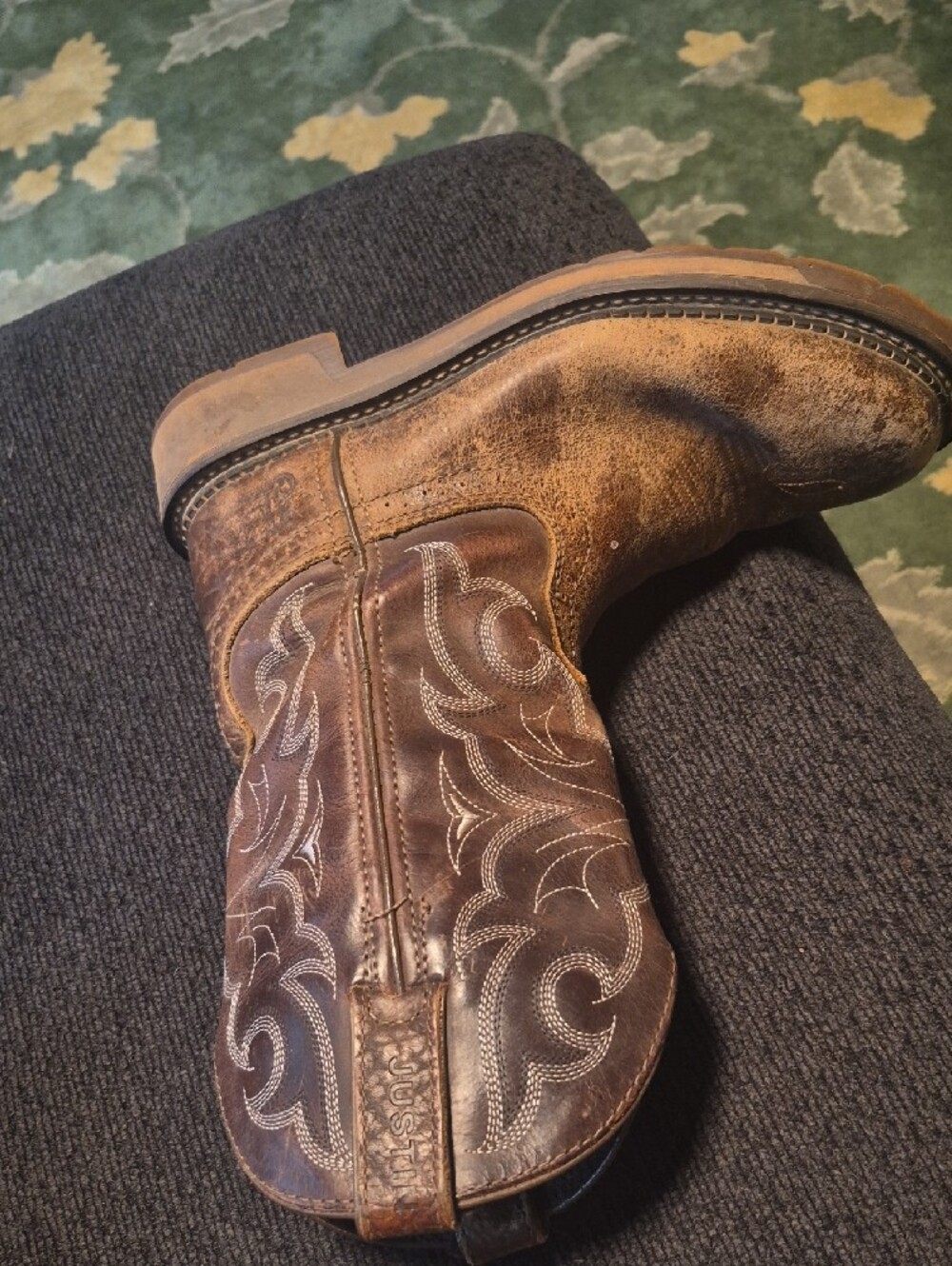 Justin Boots Brown Distressed Leather Western Work Boots - Picture 5 of 11